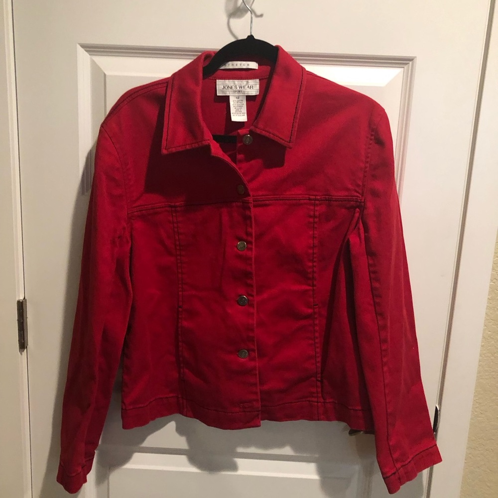 Red denim jacket
